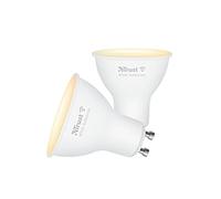 Trust WiFi GU10 Bombilla LED, Compatible con Alexa y Google Home, Bombilla LED Regulable, No Hub, 2.4GHz Bombilla Inteligente, Lámpara LED Spotlight, Luz Blanca de Cálida a Fría - Pack de 2