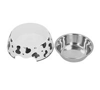 Trusted Steel Dog Bowl with Stable Base | Cute Cow Texture Pet Food & Water Bowl | Bite & Scratch Proof | Long - Lasting Non - Tip Design for Small & Medium Dogs (Milk Cow)