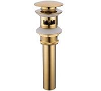 TRUSTMI Latón Cuarto de baño Fregadero de desagüe Desagüe Residuos Pop-up emergente Haga clic en Clack Sprung Plug Ranurado con rebosadero, Oro cepillado