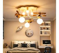Trutipon Lámpara De Techo Infantil Con Forma De Avión De Madera Maciza Con 3 Adornos De Aviones Lampara LED Moderna De Espectro Completo Casquillo E27 Para Salón Dormitorio De Niño Y Sala De Juegos