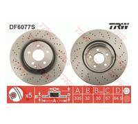 Disco de freno TRW DF6077S delantero, perforado, ranurado, 1 Pieza