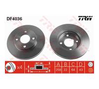 TRW 2X Discos De Freno Delante 258 Ventilados Para Ford Fiesta V JH_ JD_ Fusion