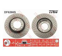 TRW Disco de Freno Ø330 Ventilado Frontal Derecho para Porsche 911 Cabriolet 997