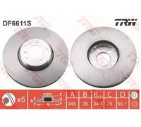 TRW Disco de freno Delantero, izquierda para BMW 5 Touring (F11) 5 Sedán (F10)