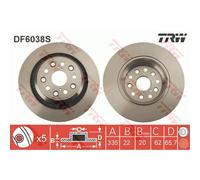 TRW Disco Freno Ø335 Ventilado Trasero Izquierdo Apto para Lexus Ls F4 UVF4 USF4