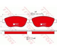 TRW Juego de pastillas de freno Delantero con contacto avisador de desgaste GDB1483DTE Juego de pastillas de freno