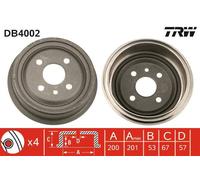 TRW Tambor de freno para OPEL: Kadett, Ascona, Manta, Combo, Vectra, Astra, OLYMPIA & DAEWOO: Lanos, Nubira, Nexia, Espero (Ref: DB4002)