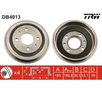 TRW Tambor de freno para SEAT: Ronda, RITMO, Panda, 850, Malaga, Fura, Ibiza, Marbella, 133, 128, Terra, 127, 126 & FIAT: Panda, Regata (Ref: DB4013)