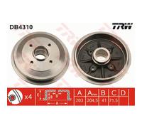 TRW Tambor de Freno Trasero Ø108mm para Peugeot 1007Km _ 208 Citroën C3 II DS3