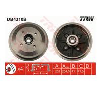 TRW Tambores Trasero Ø108mm Con Cojinete Sin Anillo Sensor ABS para de Peugeot