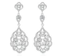 TRWWELL Pendientes colgantes de lágrima con diamantes de imitación para novia, estilo vintage, para mujeres y novias, Zinc Acero inoxidable Vidrio, Cuarzo sintético