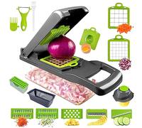 Tryslyn 16 en 1 Mandolina de Cocina, Cortador de Verdura Manual Multifunción con Cesta de Drenaje, Rallador Verduras con 5 Cuchillas para Patatas Pepinos Zanahorias Rebanar, Cortar y Rallar