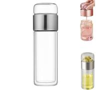 Tryteava - Cafetera de vidrio, 3 en 1, diseño de preparación abatible, taza de té portátil de doble pared aislada en frío y caliente, adecuada para té de flores y té de hojas (plata, 350 ml)