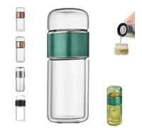 Tryteava Glass Infuser, 3 en 1 Smart Tea Infuser, Tryteav Tryteav Tea Pot,Portable Glass Double Wall Tea Infusers With Filter, Flip & Brew Design,for Home, Office, or Travel Use (Green, 350 ml)