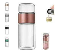 Tryteava Glass Infuser, 3 en 1 Smart Tea Infuser, Tryteav Tryteav Tea Pot,Portable Glass Double Wall Tea Infusers With Filter, Flip & Brew Design,for Home, Office, or Travel Use (rosa dorado, 350 ml)