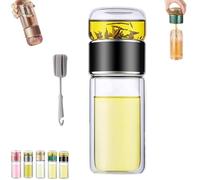 Tryteava Glass Infuser, 3-in-1 Smart Tea Infuser, Double Layer Portable Tea Water Separation Tea Cup, Leak-Proof Lid, Hot & Cold Brew, for Home, Office, or Travel Use (Black,420ml)