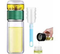 Tryteava Glass Infuser,3-In-1 Smart Tea Infuser,Double Wall Borosilicate Tea Cup with Built-In Strainer, for Loose Leaf Tea Brewing (Green, 350ml)
