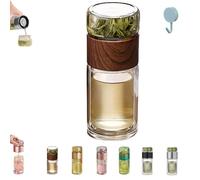 Tryteava Glass Infuser, 3-in-1 Smart Tea Infuser, TryTeava TeaInfuser, Flip & Brew Design, Double Layered Glass Tea Separation Teas Cup, with Filter, for Loose Leaf Teas (Wood)
