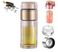 Tryteava Glass Infuser Bottle, Double Wall Borosilicate Tea Cup with Built-In Strainer, Portable Loose Leaf Tea Maker, One-Touch Brewing Mug, For Tea and Infused (Gold,420ml)