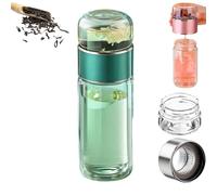 Tryteava Glass Infuser Bottle, Double Wall Borosilicate Tea Cup with Built-In Strainer, Portable Loose Leaf Tea Maker, One-Touch Brewing Mug, For Tea and Infused (Green,420ml)