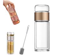 Tryteava Glass Infuser, Double Glass Tea Infusers Bottle,3-In-1 Smart Tea Infuser for Loose Leaf, Dual Chamber & Filter (Gold,350ml)