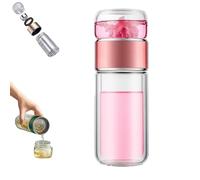 Tryteava Glass Infuser, Double Layered Glass Tea Infuser Bottle, 3-in-1 Smart Tea Infusers with Flip & Brew Design, Portable Loose Leaf Tea Maker for Office Home (PINK)