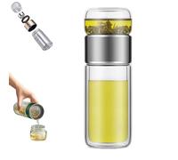 Tryteava Glass Infuser, Double Layered Glass Tea Infuser Bottle, 3-in-1 Smart Tea Infusers with Flip & Brew Design, Portable Loose Leaf Tea Maker for Office Home (SILVER)