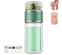 Tryteava Glass Infuser, Portable 3-in-1 Smart Tea Infuser, Glass Double Wall Tea Infusers Bottle, Flip & Brew Design, Hot or Cold Ready, for Office Home (Green,350ML)