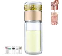 Tryteava Glass Infuser, Portable 3-in-1 Smart Tea Infuser, Glass Double Wall Tea Infusers Bottle, Flip & Brew Design, Hot or Cold Ready, for Office Home (Gold,500ML)