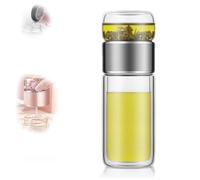 Tryteava Glass Infuser, Portable Tea Water Separation Tea Cup, Hot or Cold Ready, Flip & Brew Design, Double Wall Glass Tea for Loose Leaf & Blooming Tea (silver)