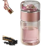 Tryteava Glass Infuser, Tea & Water Separation, Flip & Brew Design, Double Glazing with Built-In Strainer, Hot or Cold Ready, for Home, Office, Travel (Pink,12oz)