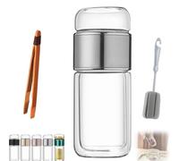 Tryteava Glass Infuser- Teava 3 in 1 Smart Tea Infuser,Double Glass Tea Infuser Bottle,Tea Separation Cup,Hot or Cold Ready,with 304 Stainless Steel Filter,for Blooming & Loose Leaf Tea (Silver,350ml)