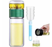 Tryteava Glass Infuser, Teava 3-In-1 Smart Tea Infuser, Double Layer Stainless Steel Leakage Proof Glass Water Bottle, for Loose Leaf Tea (Green, 350ml)