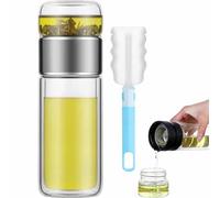 Tryteava Glass Infuser, Teava 3-In-1 Smart Tea Infuser, Double Layer Stainless Steel Leakage Proof Glass Water Bottle, for Loose Leaf Tea (Silver, 350ml)