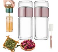 Tryteava Glass Infuser, Teava 3-in-1 Smart Tea Infuser, Double Layered Glass Tea Separation Tea, Portable Loose Leaf Tea Maker, for Blooming and Loose Leaf Tea (Pink,350ml)
