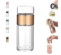 Tryteava Glass Infuser, Teava 3-in-1 Smart Tea Infuser, Double Wall High Borosilicate Glass, with Teas Clip, Cleaning Brush, Portable Loose Leaf Tea Maker Office Home (D,280ML)