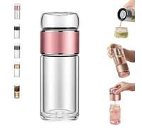 Tryteava Glass Infuser, Teava 3-in-1 Smart Tea Infuser, Double Wall High Borosilicate Glass, with Teas Clip, Cleaning Brush, Portable Loose Leaf Tea Maker Office Home (E,420ML)