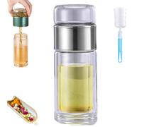 Tryteava Glass Infuser, Teava 3-in-1 Smart Tea Infuser, Dual Chamber & Filter, Leak-Proof Lid, Hot & Cold Brew, for Blooming & Loose Leaf Tea (Silver,420ml (14oz))