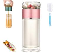 Tryteava Glass Infuser, Teava 3-in-1 Smart Tea Infuser, Dual Chamber & Filter, Leak-Proof Lid, Hot & Cold Brew, for Blooming & Loose Leaf Tea (Pink,420ml (14oz))