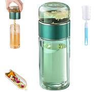 Tryteava Glass Infuser, Teava 3-in-1 Smart Tea Infuser, Dual Chamber & Filter, Leak-Proof Lid, Hot & Cold Brew, for Blooming & Loose Leaf Tea (Green,420ml (14oz))