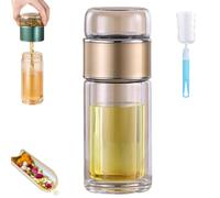 Tryteava Glass Infuser, Teava 3-in-1 Smart Tea Infuser, Dual Chamber & Filter, Leak-Proof Lid, Hot & Cold Brew, for Blooming & Loose Leaf Tea (Gold,420ml (14oz))