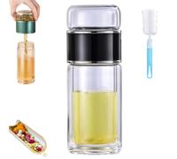 Tryteava Glass Infuser, Teava 3-in-1 Smart Tea Infuser, Dual Chamber & Filter, Leak-Proof Lid, Hot & Cold Brew, for Blooming & Loose Leaf Tea (Black,420ml (14oz))