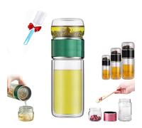 Tryteava Glass Infuser, Teava 3-In-1 Smart Tea Infuser, Glass Tea Infuser, Double Layer Portable Stainless Steel Leak Proof Water Separation Cup for Loose Leaf Tea (Green,350ML)