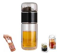 Tryteava Glass Infuser, Teava 3-in-1 Smart Tea Infuser, Glass Tea Infuser, Double Wall Borosilicate Glass Tea Cup with Built-In Strainer, Strainer Teas Separation Cup for Loose Leaf (420ml,Black)