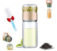 Tryteava Glass Infuser, Teava 3-in-1 Smart Tea Infuser, Try Teava Leak-proofs Tea Infuser with Filter & Lid,Double Layered Glass Tea Separation for Blooming & Loose Leaf Teas (420ml (14oz),Gold)