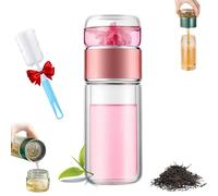 Tryteava Glass Infuser, Teava 3-in-1 Smart Tea Infuser, Try Teava Leak-proofs Tea Infuser with Filter & Lid,Double Layered Glass Tea Separation for Blooming & Loose Leaf Teas (280ml (10oz),Pink)
