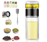 Tryteava Glass Infuser, Try Teava Tea Infusers Cup, Teava 3-in-1 Smart Tea Infuser, Double Glass TeaInfuser Bottle with Integrated Strainer, for Blooming (Black,280ml)