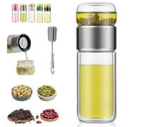 Tryteava Glass Infuser, Try Teava Tea Infusers Cup, Teava 3-in-1 Smart Tea Infuser, Double Glass TeaInfuser Bottle with Integrated Strainer, for Blooming (Silver,280ml)