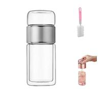 Tryteava Glass Infuser, Tryteava 3 en 1 Smart Tea Infuser, Hot or Cold Ready, Flip & Brew, Double Glass Teas Infusers Bottle, Integrated Strainer Teas Separation Cup for Loose Leaf (plata, 280 ml)