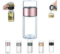 Tryteava Glass Infuser, Tryteava 3-in-1 Smart Glass Infuser -Double-Walled Borosilicate with 304 Stainless Steel Filter, for Blooming/Loose Leaf Tea,for Home, Office & Travel (Pink,420ml)